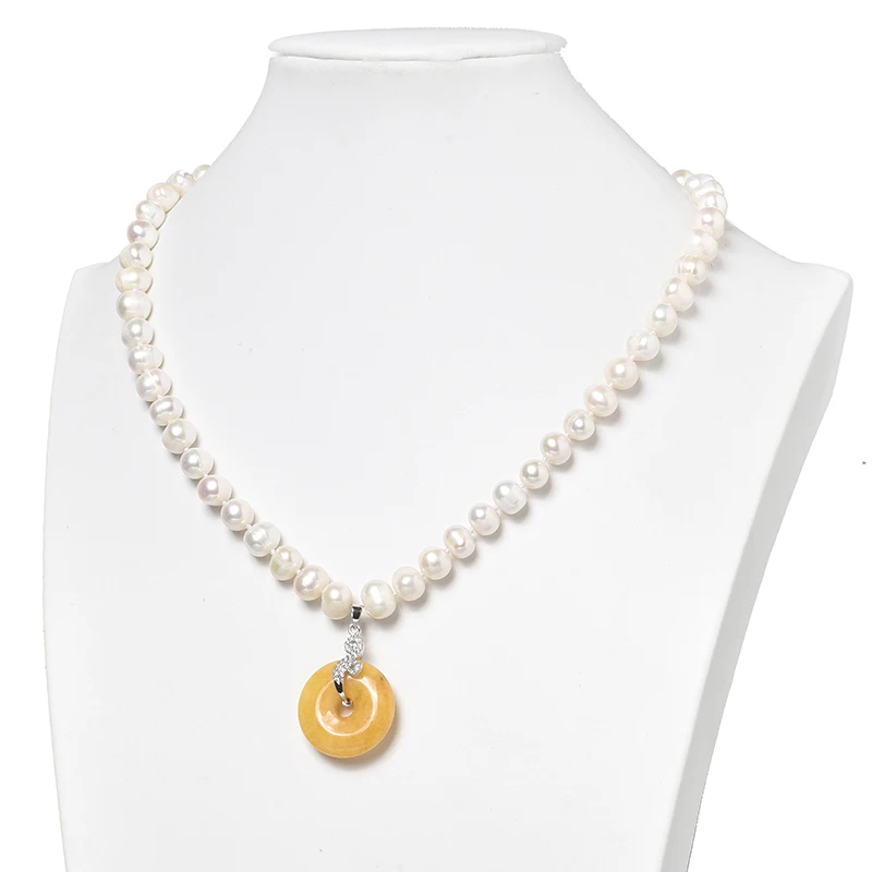 

New Smooth 8-9mm Natural Pearls with 25*6mm Orange Pendant For Handmade Chain Necklace 18inch Customized For Ladies Gifts H503