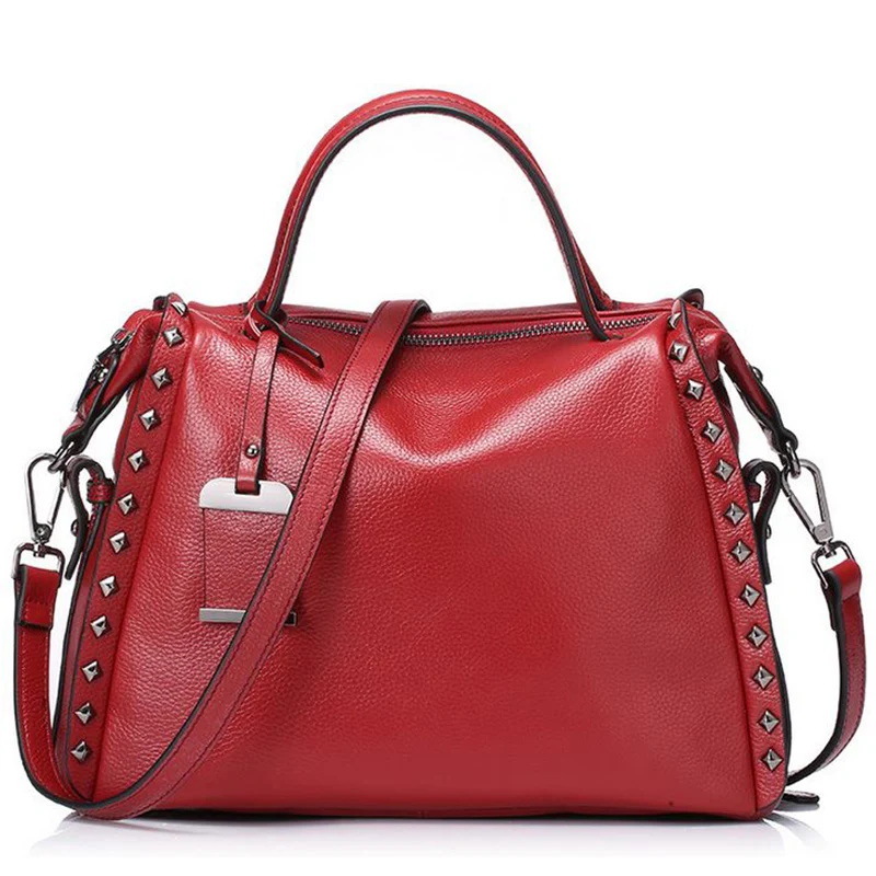 Fashion Natural Cow Leather Women Bag Brand Luxury Genuine Leather Handbag Tassel Rivet Lady Shoulder Crossbody