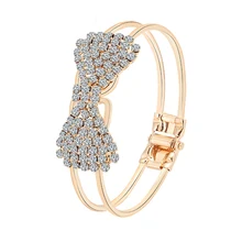 Lemon Value Fashion Luxury Gold Color Bangle Vintage Charms Crystal Rhinestone Bowknot Bracelet Women Jewelry Pulseras D019