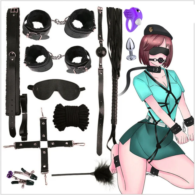 $US $24.99  12pcs Black Game Toy Bed Restraint Ball Gag Cuffs Whip Collar Fetish Bondage Faux Leather Set