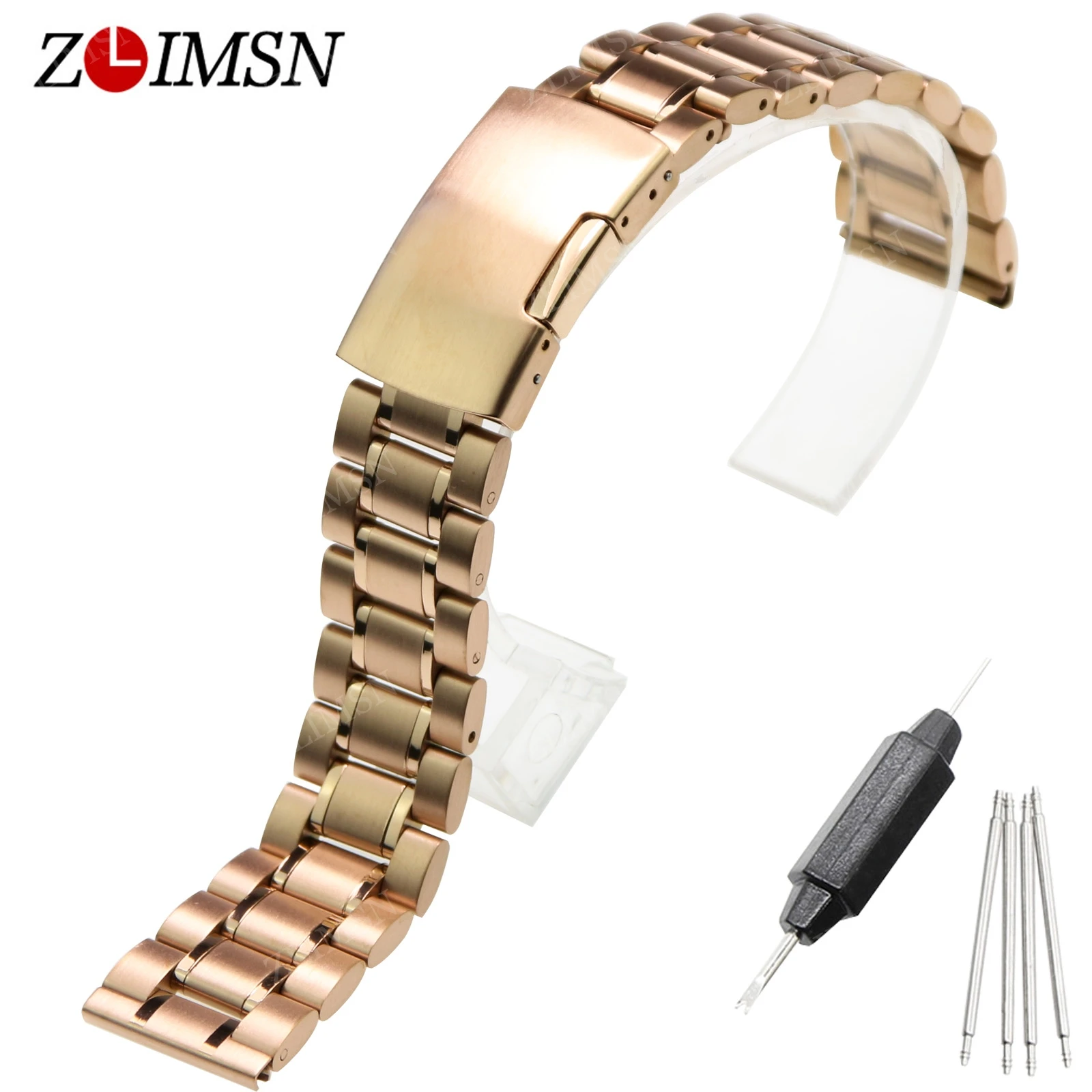 ZLIMSN 22mm (Buckle 20mm)Pure Solid Stainless Steel Rose Gold Plated