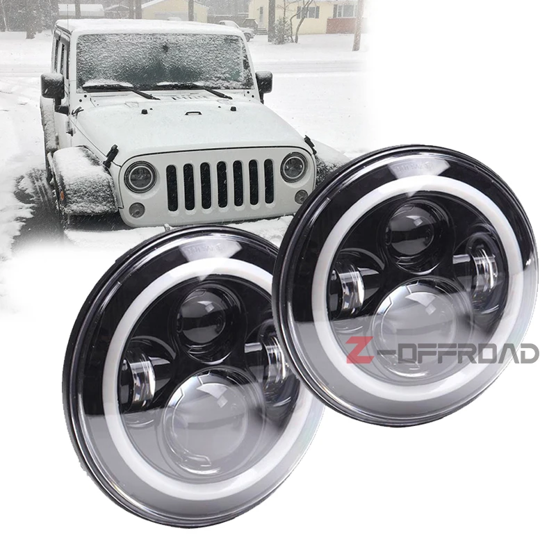 

7" black LED Projector Headlight bulb replacement with White Halo Ring Angle Eye Headlamp For Jeep Wrangler JK LJ TJ