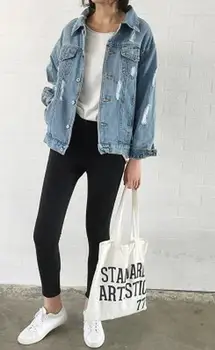 

Spring Women Basic Coats Autumn And Winter Women Denim Jacket Vintage Long Sleeve Loose Female Jeans Coat Casual Girls Outwear