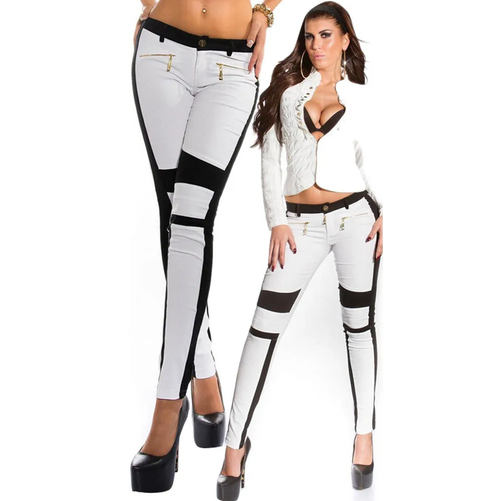 

2017 Hot Womens Pencil Pants High Waist Sexy Slim Elastic Skinny Pants Trousers Ladies Fashion Splicing Zipper Tights Long Pants