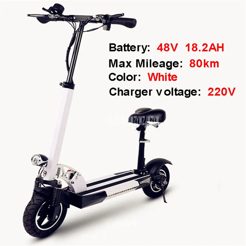 10 дюймов колеса складной электрический скутер скейтборд портативный взрослый мини электрический велосипед с сиденьем 48 В 18.2AH максимальный пробег 80 км - Цвет: White  220V