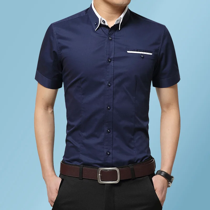 Разноцветная Мужская рубашка с коротким рукавом, летняя мужская рубашка азиатского размера, облегающие мужские рубашки