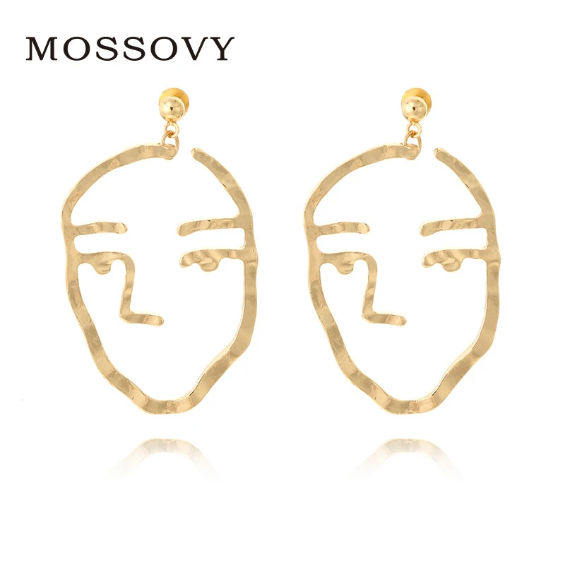 

Mossovy Vintage Big Face Earrings for Women Gold Color Silver Statement Earrings Dangle Fashion Jewelry Pendientes Aretes Mujer