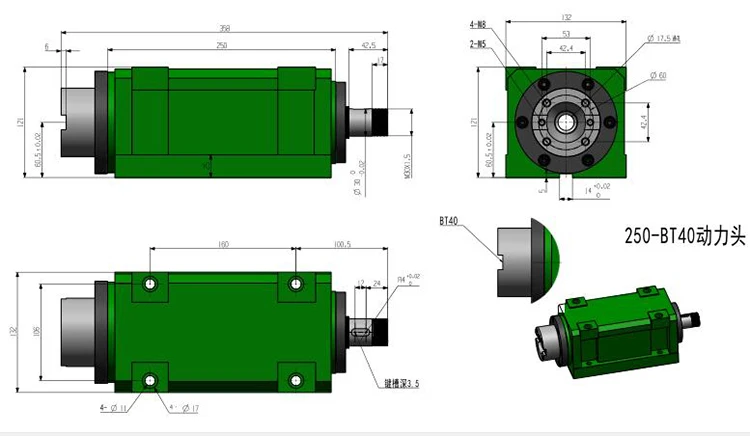 3 кВт 4HP шпиндельная головка BT40 конусная мощность головное устройство Максимальная скорость 3000 об/мин 5 шт. подшипники и Тяговый станок с ЧПУ сверлильный станок шпиндель инструмент