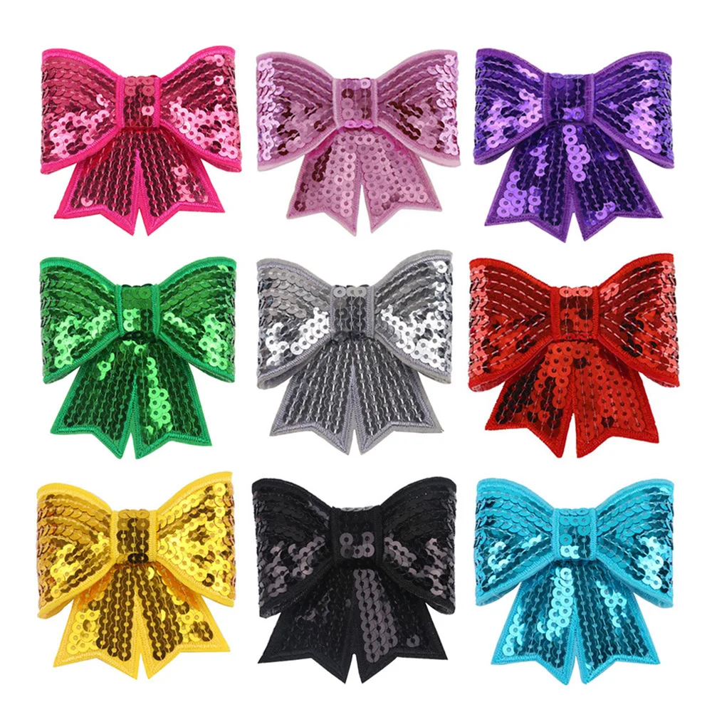 Large Sequin Bows Neon Bow Knot Applique Embroidery Boutique Hair