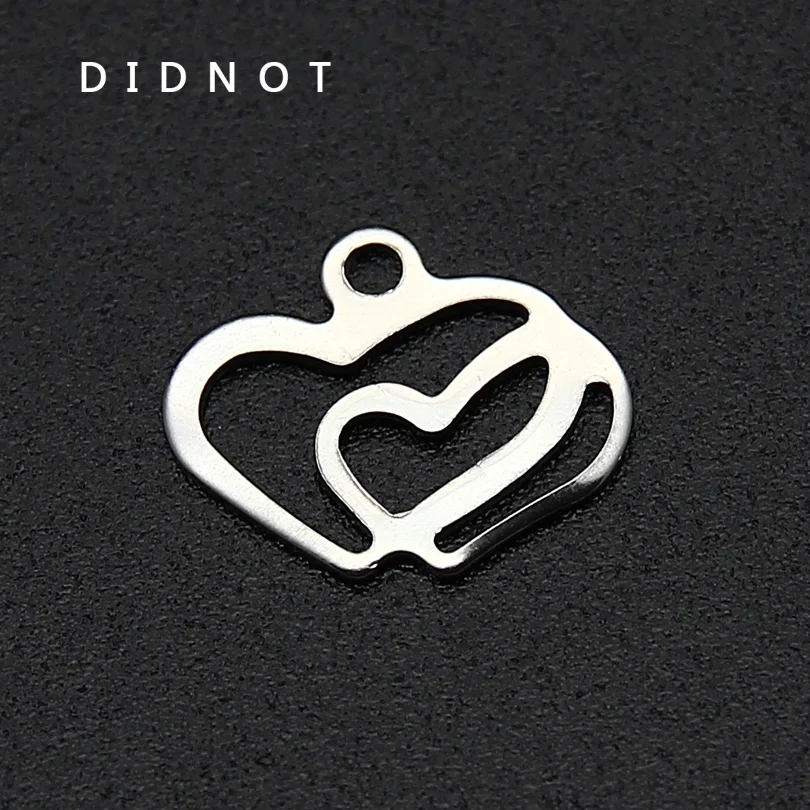 DIDNOT 100Pcs/lot DIY Double Heart Trendy Stainless Steel Charms Pendants Necklaces Earrings Anklet Bracelet Jewelry Gift PJ9932 | Украшения
