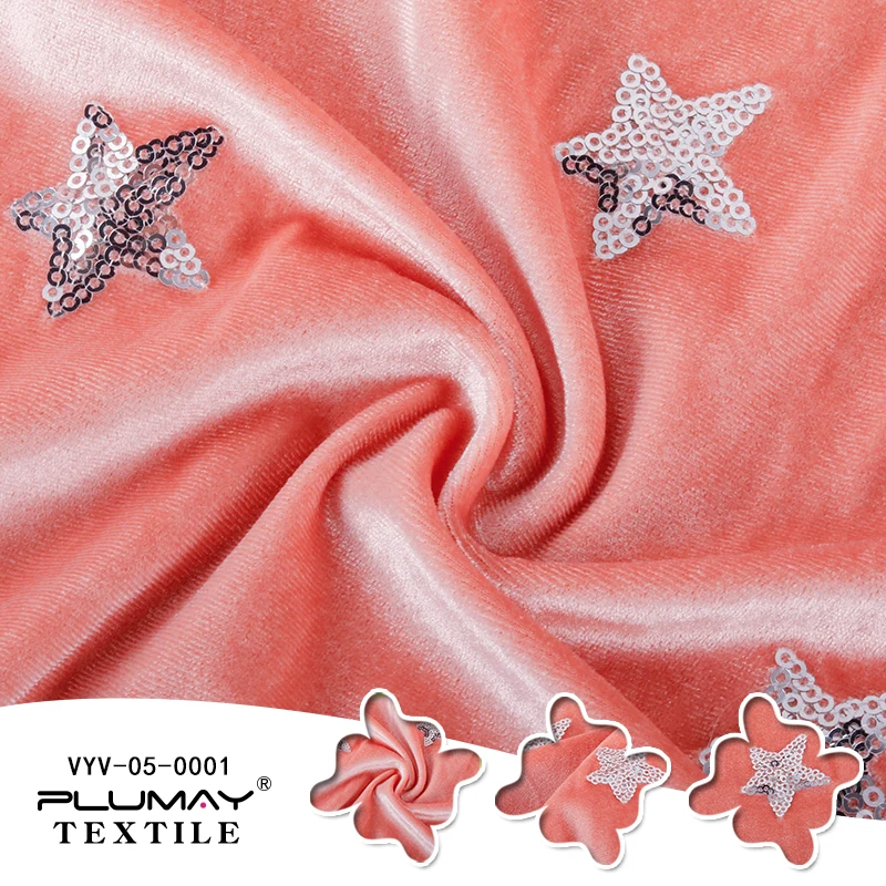 

Star sequin embroidery korea velvet fabric for women clothing by half(1/2) yard