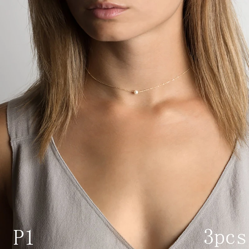 

925 Collarbone chain 3pcs Stone/,Rose /Delicate Dainty Short Layering Necklace girlfriend gift
