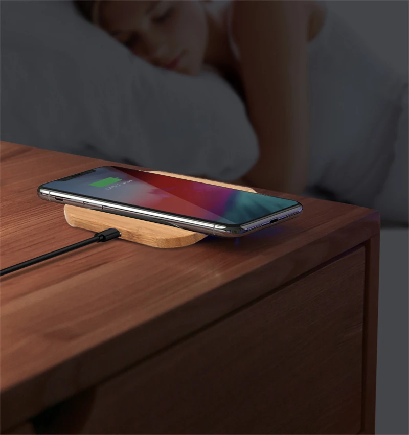 Тонкое деревянное портативное беспроводное зарядное устройство Qi для iPhone X/XS Max XR