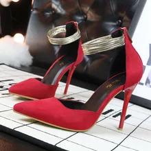 New women shoes European and American sexy high-heeled female shoes shallow mouth pointed suede golden hollow female pumps