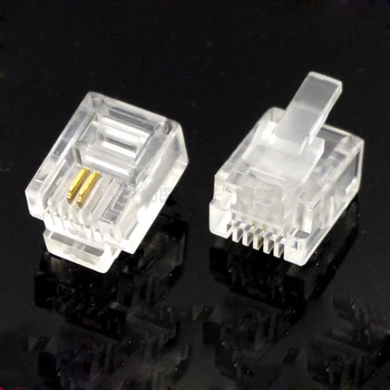 

50pcs RJ11 Crystal Connector Plug 6P2C Two-wire Telephone Line Connector Gold-plated Copper PC Material
