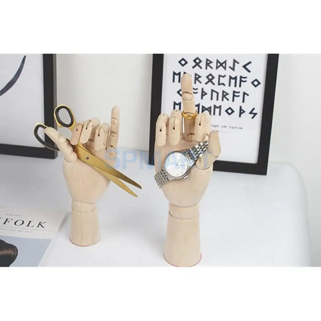 18cm Jointed Wooden Hand Mannequin Hand Artist Sketching Manikin Aid Jewelry Stand Watch Rack Window Display Photography Props