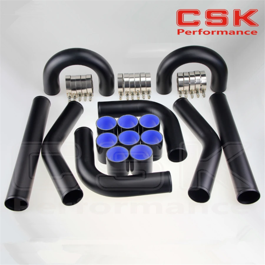 

UNIVERSAL 2.5" 63MM TURBO BOOST INTERCOOLER PIPE KIT 8 PCS Aluminum PIPING BLACK