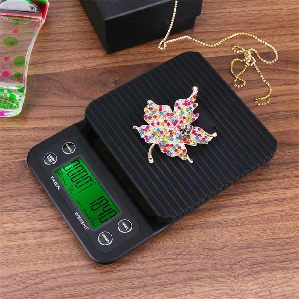 

Coffee Drip Scale Accurate 5kg/0.5g Electric Kitchen Scale with Large Clear LCD Display with Timer and Tare Function
