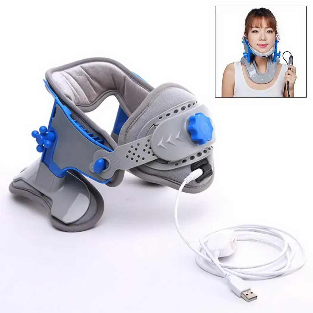 

Adjustable Cervical Traction Device Hot Compress Therapy Neck Blue Gray Support