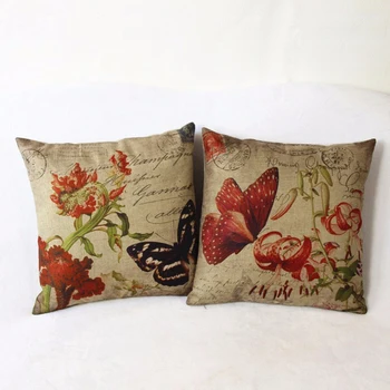 

American Linen 3D Butterfly Printed Cushion Cover Sofa Decorative Vintage Throw Pillows Case Waist Support Cojines Free Shipping