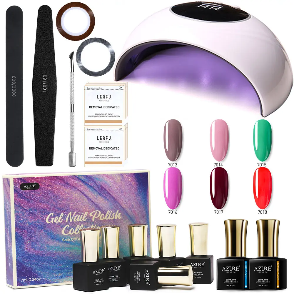 

Azure Beauty 16Pcs/Lot 36W Z4 Led Lamp Nail Art Tools Manicure Set Smart Sensor UV Lamp 6 Color Semi Permanent Glitter Color Gel
