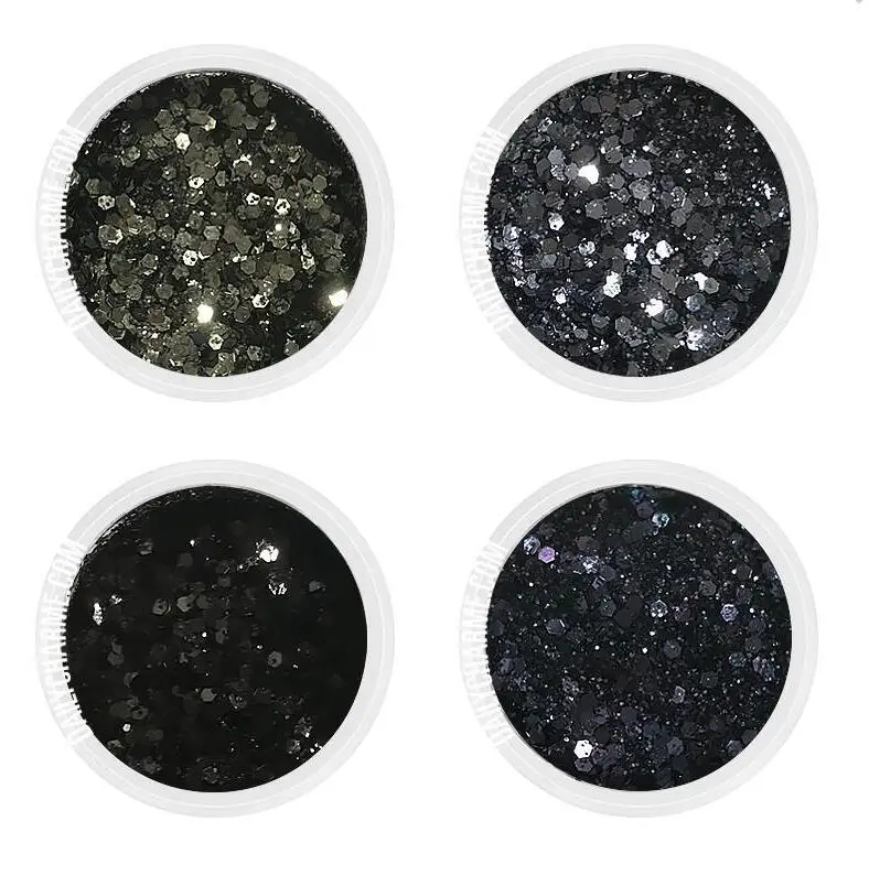 4colors 10g/jar Iron Black Glitter Nail Set Nail Art Gradient Glitter Powder Dust Ultra-fine Acrylic Glitter Powder For Crafts