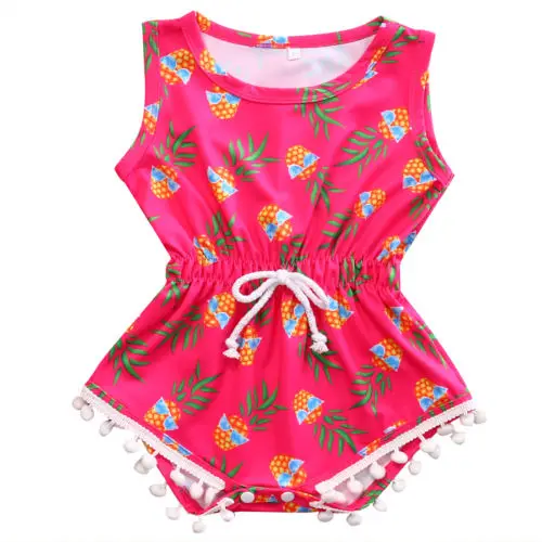 

Hot Summer Newborn Baby Girls pineapple Romper Tassel Jumpsuit Waist drawstring Playsuit Sunsuit 0-24M