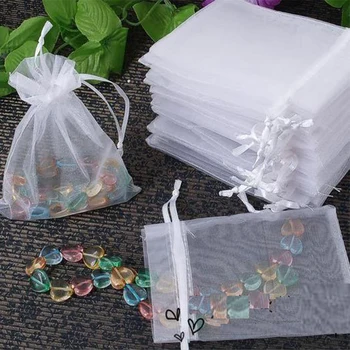 

Wholesale 100pcs/lot Drawable White Small Organza Bags 7x9cm Favor Wedding Christmas Gift Bag Jewelry Packaging Bags & Pouches