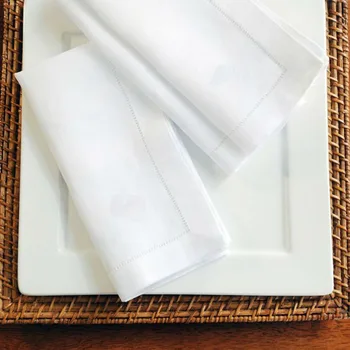 Serviettes blanches à couture pour Cocktail, 12 pièces, pour fête de mariage, nappe en lin, tissu en coton, pour dîner 1