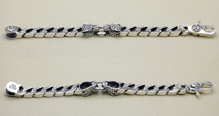 Double-Leopard-Head-Chunk-Bracelet-Men-64-1g-100-Pure-Solid-Sterling-Silver-925-Top-Fashion (2)