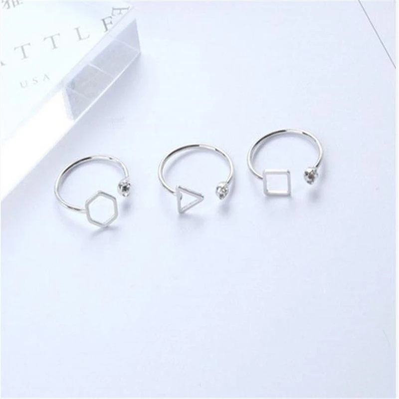 

2019 New Punk Fashion Ring Simple Geometric Polygon Triangle Square Open Crystal Lady Wholesale Sales Ring Rings For Women
