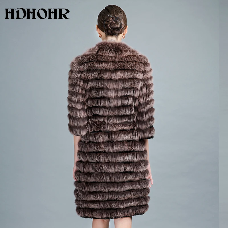 HDHOHR 2024 New Women Warm Real Fox Fur Coat Long Winter Genuine Fox Fur Jackets With Belt Outerwear Can add sleeves free