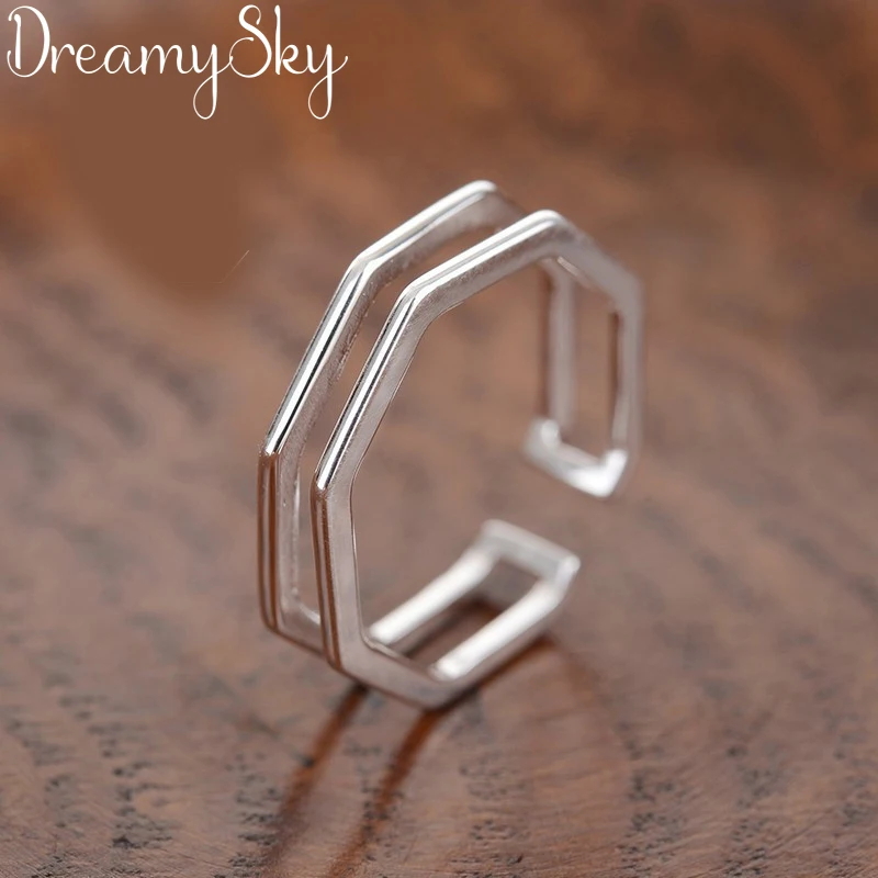 

Bohemian Vintage 925 Sterling Silver Hexagon Rings For Women Wedding Party Girls Gifts Open Finger Rings Fashion Jewelry