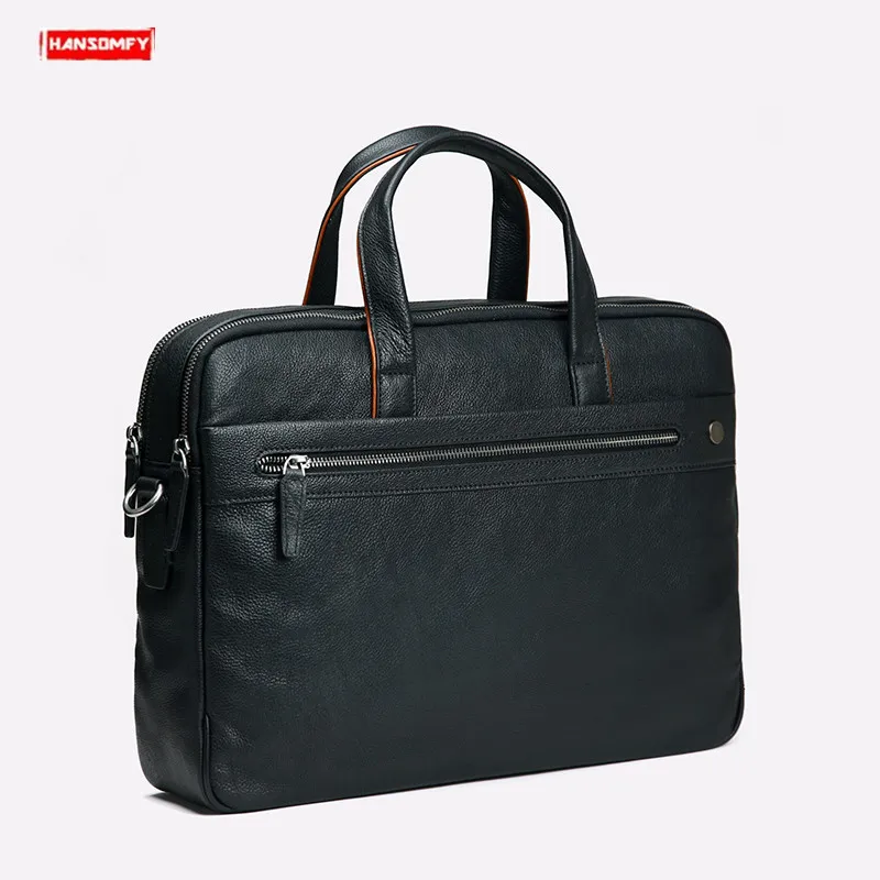 Новинка 2019 года пояса из натуральной кожи для мужчин's Портфели Бизнес черная кожаная сумка повседневное сумка большой ёмкость портфели