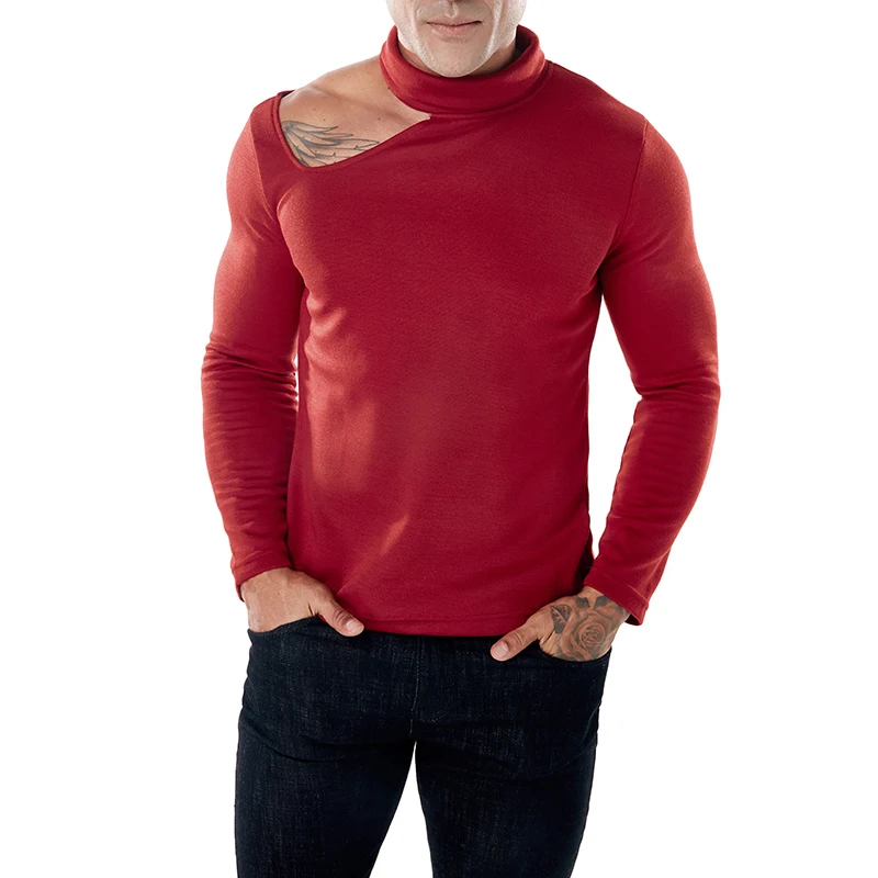 Мужской s свитер сплошной цвет водолазка и с открытыми плечами сексуальный мужской пуловер свитер