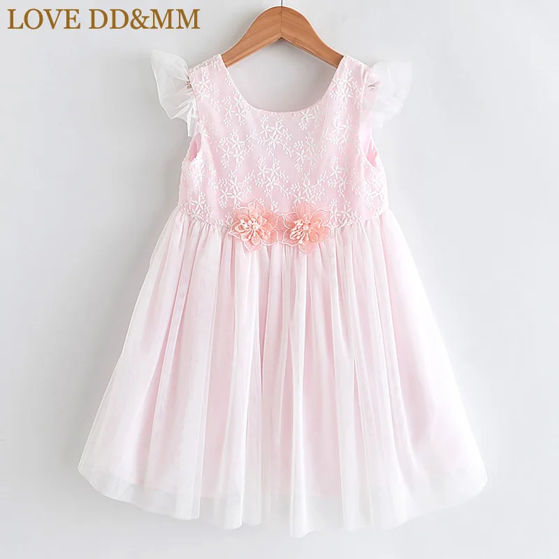 Платья для девочек с надписью «LOVE DD& MM» г., новая летняя детская одежда милое платье-майка с круглым вырезом и вышитыми цветами для девочек - Цвет: Розовый
