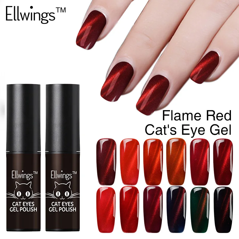 

Ellwings Glitter 3D Colors Flame Red Cat's Eye Nail Gel Polish Uv Gel Varnish Glitter Magnet 2017 Newest DIY Gel Lacquer