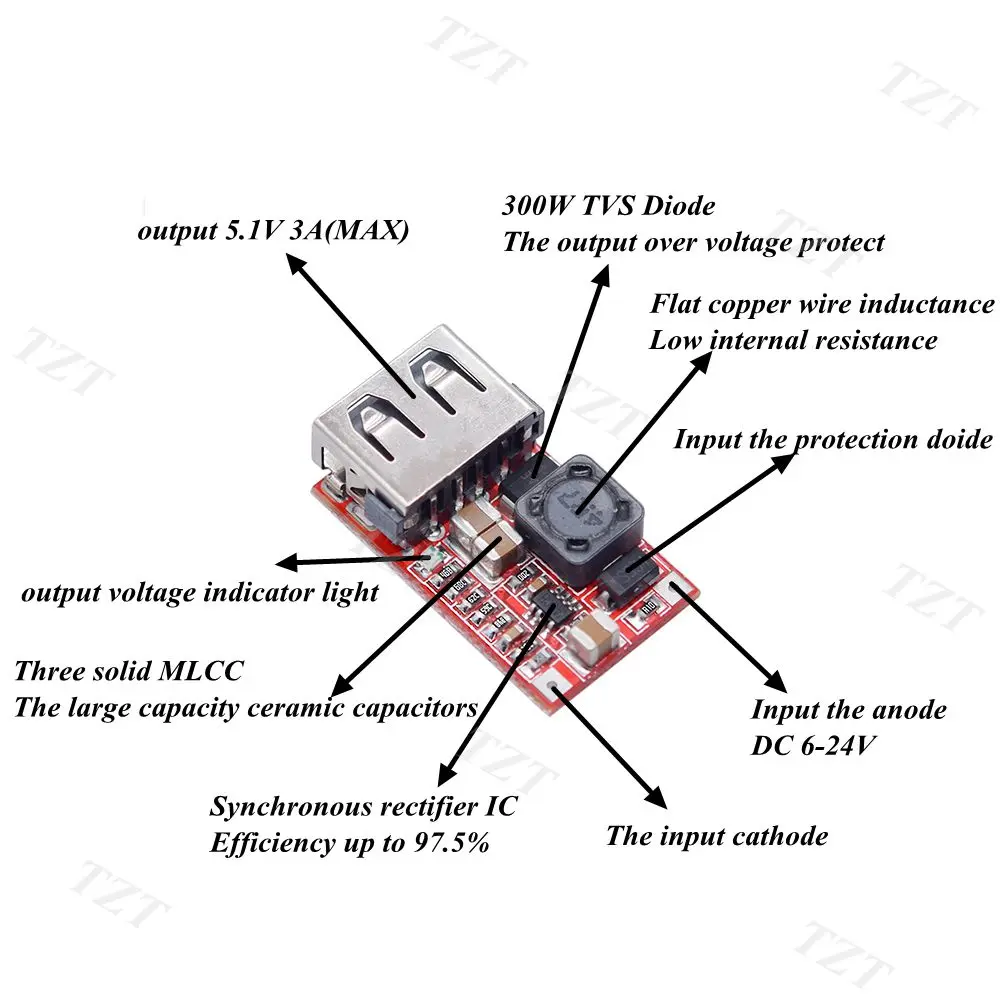 TZT Fine 6-24 в 12 В/24 В до 5 В 3A автомобильный модуль зарядного устройства USB DC понижающий преобразователь 12 В 5 в модуль питания хороший