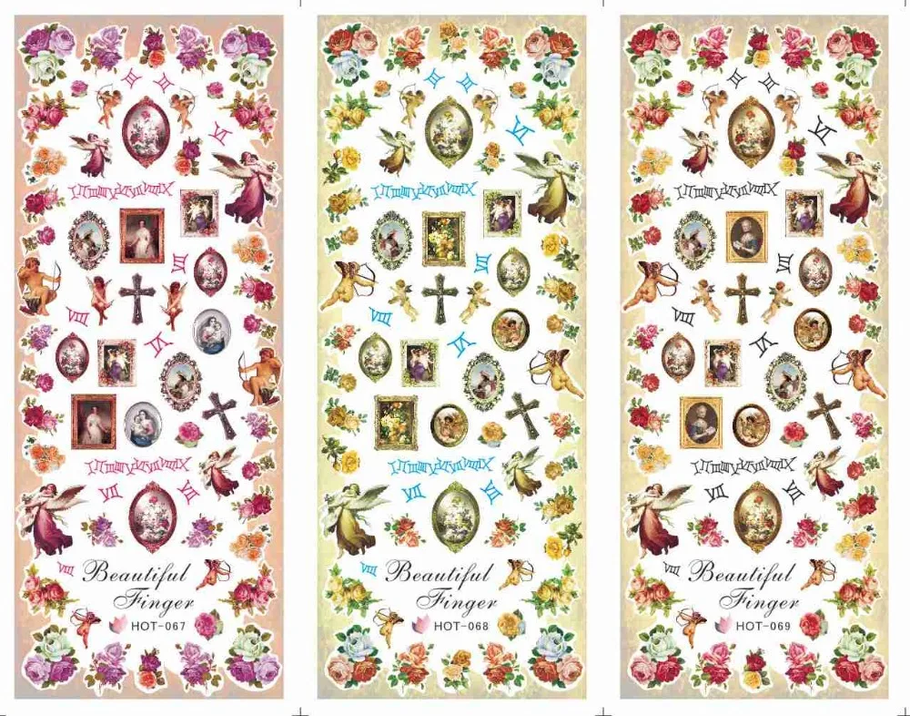 

3 Sheet/Lot Angel Cross Daisy Rose Flower Cupid Water Transfer Decal Nail Art Sticker DIY Nail Foil HOT Series Nail Wraps