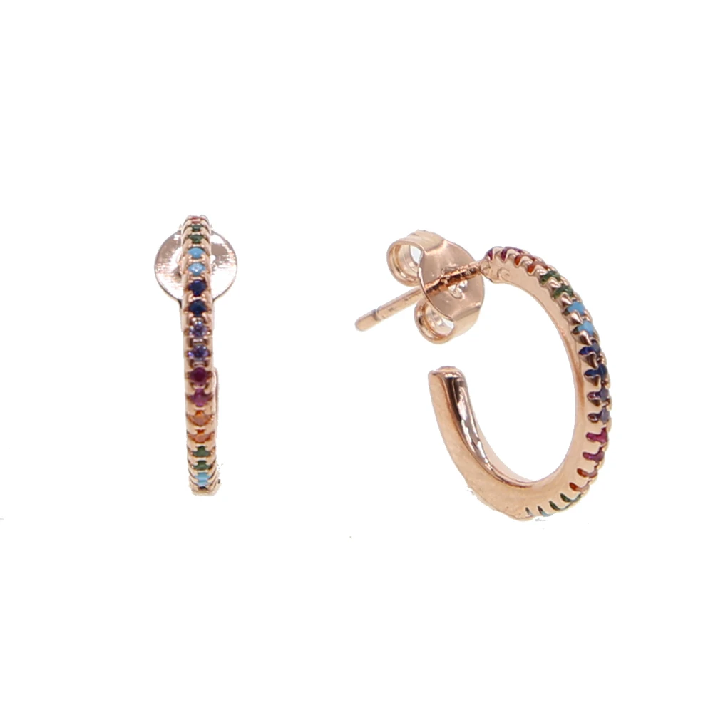 New-Stud-micro-pave-cz-circle-Earrings-With-Blue-Red-Stone-mix-Rainbow-CZ-Rose-gold (3)