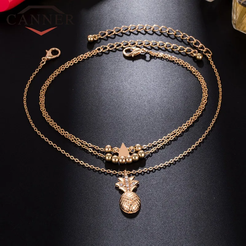 CANNER 2 Pcs/set Gold Silver Color Boho Pineapple Beads Anklets Set Fashion Jewelry Women Anklet Bracelet TW