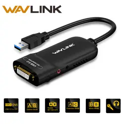 Wavlink USB 3,0 к DVI внешней графической Дисплей адаптер Поддержка 2048*1152 видео карта с аудио Порты и разъёмы для несколько мониторов