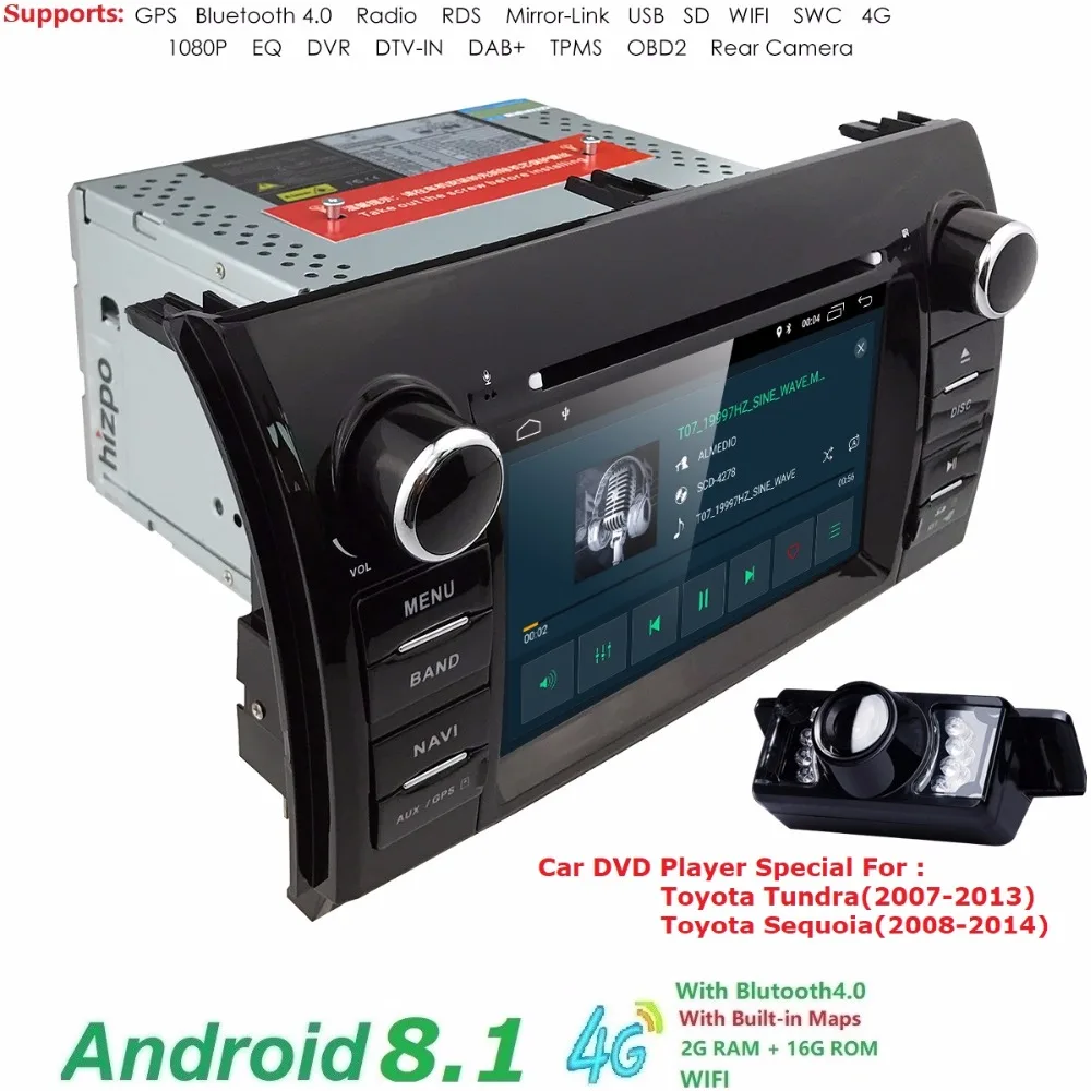 Discount 7 Inch 2 Din HD 1024x600 Quad Core Android 8.1 Car DVD GPS For Toyota Tundra Sequoia 2008-2013 Stereo Radio 4G WiFi OBD DVR DAB+ 3