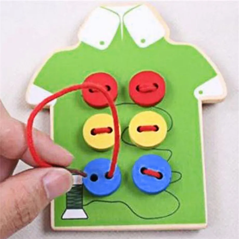 Kids Cute Wooden Shoes Clothes Puzzles Toys Children Montessori Early Learning Tie Shoelaces Puzzles Wood Beads Lacing Board 31