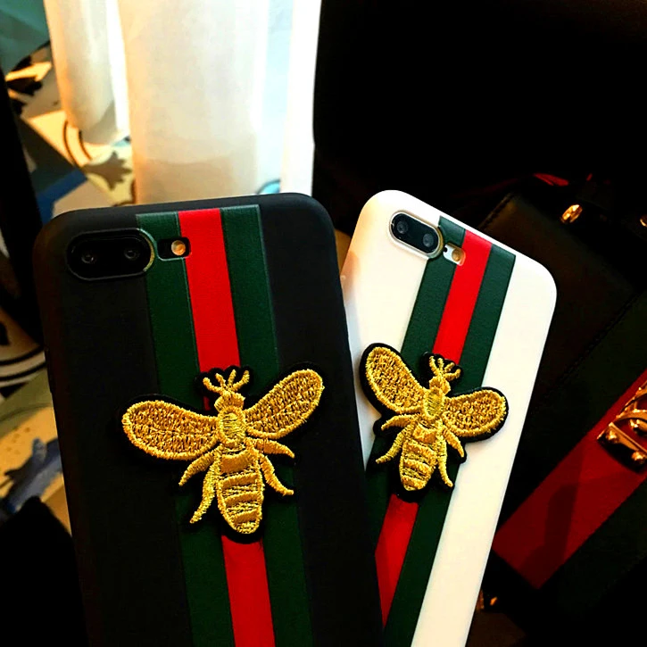 Soft Luxury Embroidere Bee Tiger Snake Brand Case for Iphone X 6 6S 7 8 Plus 5S SE Silicone Cover Man Lady Case Cases Protector