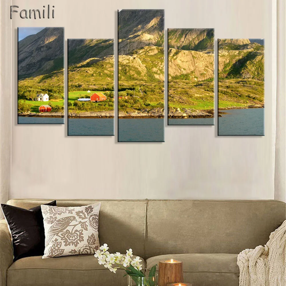 

HD Print UnFramed Canvas Paintings 5Pcs/set Bergen Norway Quaint Colorful Seaside Town Wall Art Poster For Living Room Modular P