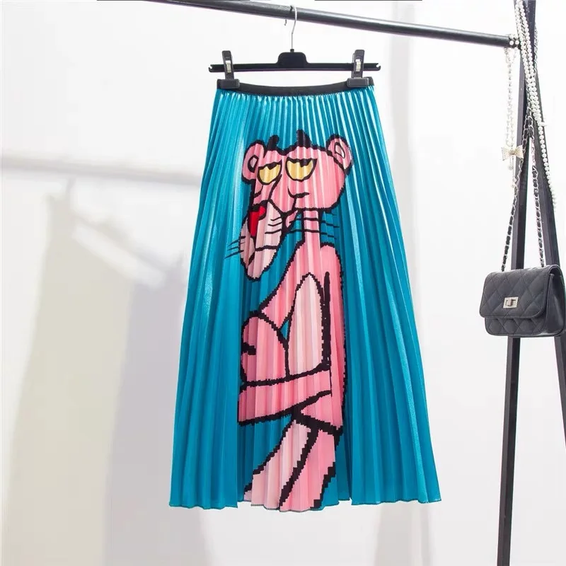 

Women Skirts 2019 Spring Autumn New-Coming Printing Cartoon Pattern High Street Europen Style High Elastic Quality Skirts