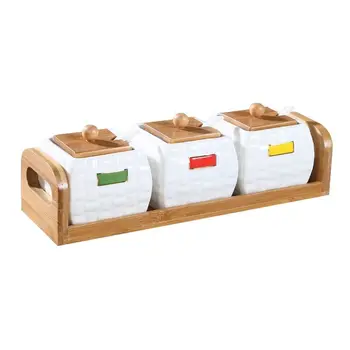 

Creative kitchen glass ceramic seasoning pot drawer bamboo rack box bottle salt canisters mason jar lids tea