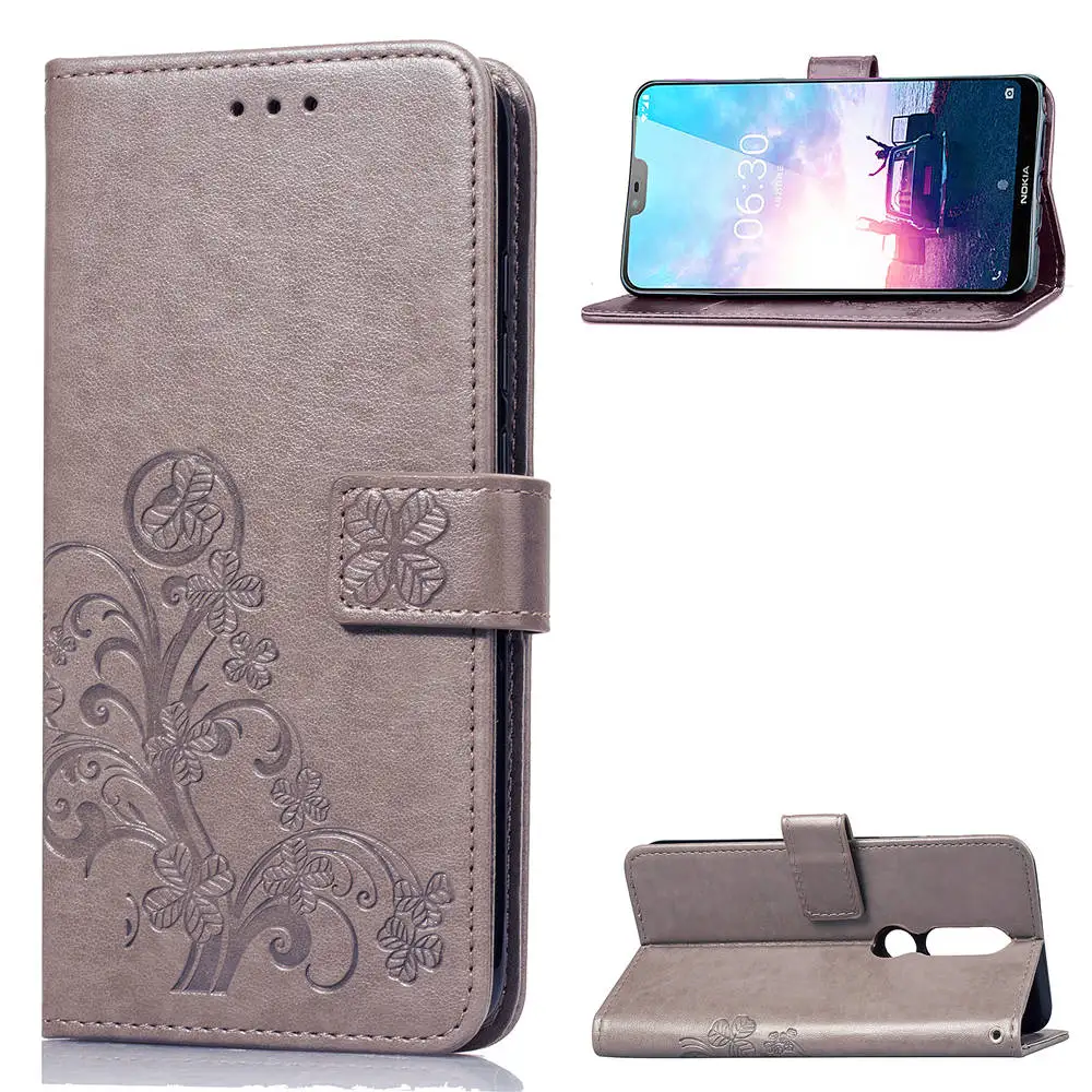 

X-6 Sculpture Emboss Leather Case for Nokia X6 Cover Flip Stand Card Slot Wallet Cases Black Covers for Nokia X 6