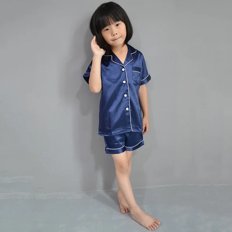 1-5Y Girls Pyjamas Satin Nightgown Sleepwear Smooth Silk Pajamas Kid Set UK
